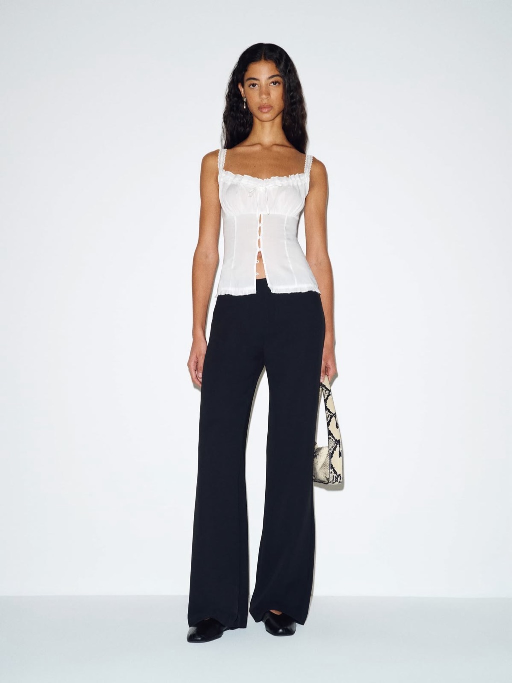 Reformation Navy Vida Low-Rise Wide-Leg Pants